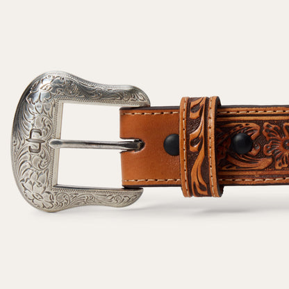 Tooled Tab Embroidered Belt | Stetson Tan