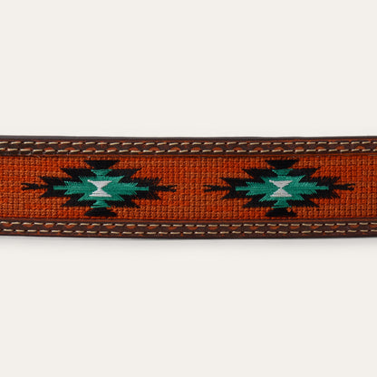 Tooled Tab Embroidered Belt | Stetson Tan