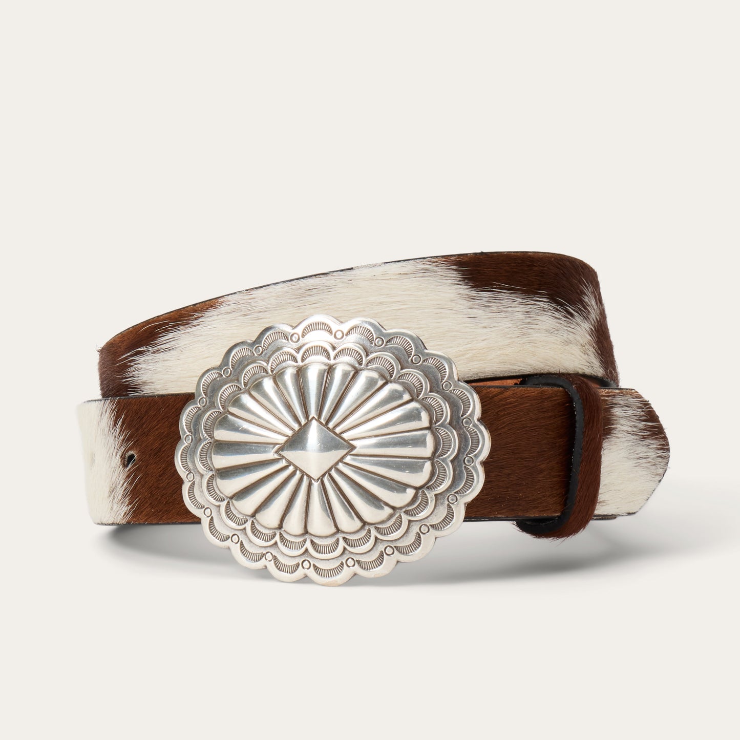 Hair-On-Hide Southwestern Buckle Belt | Stetson Brown / White