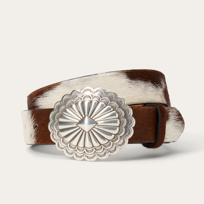 Hair-On-Hide Southwestern Buckle Belt | Stetson Brown / White