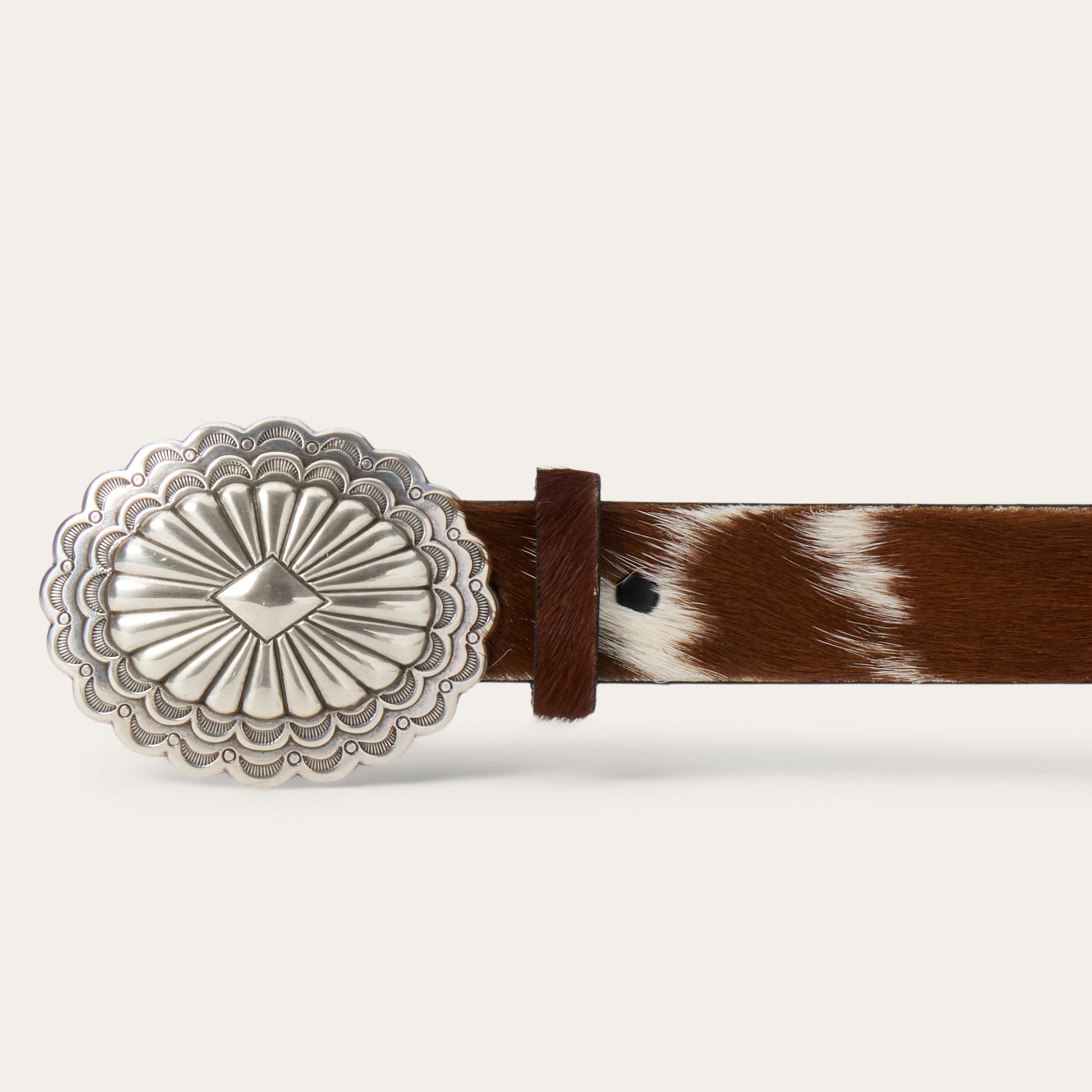 Hair-On-Hide Southwestern Buckle Belt | Stetson Brown / White