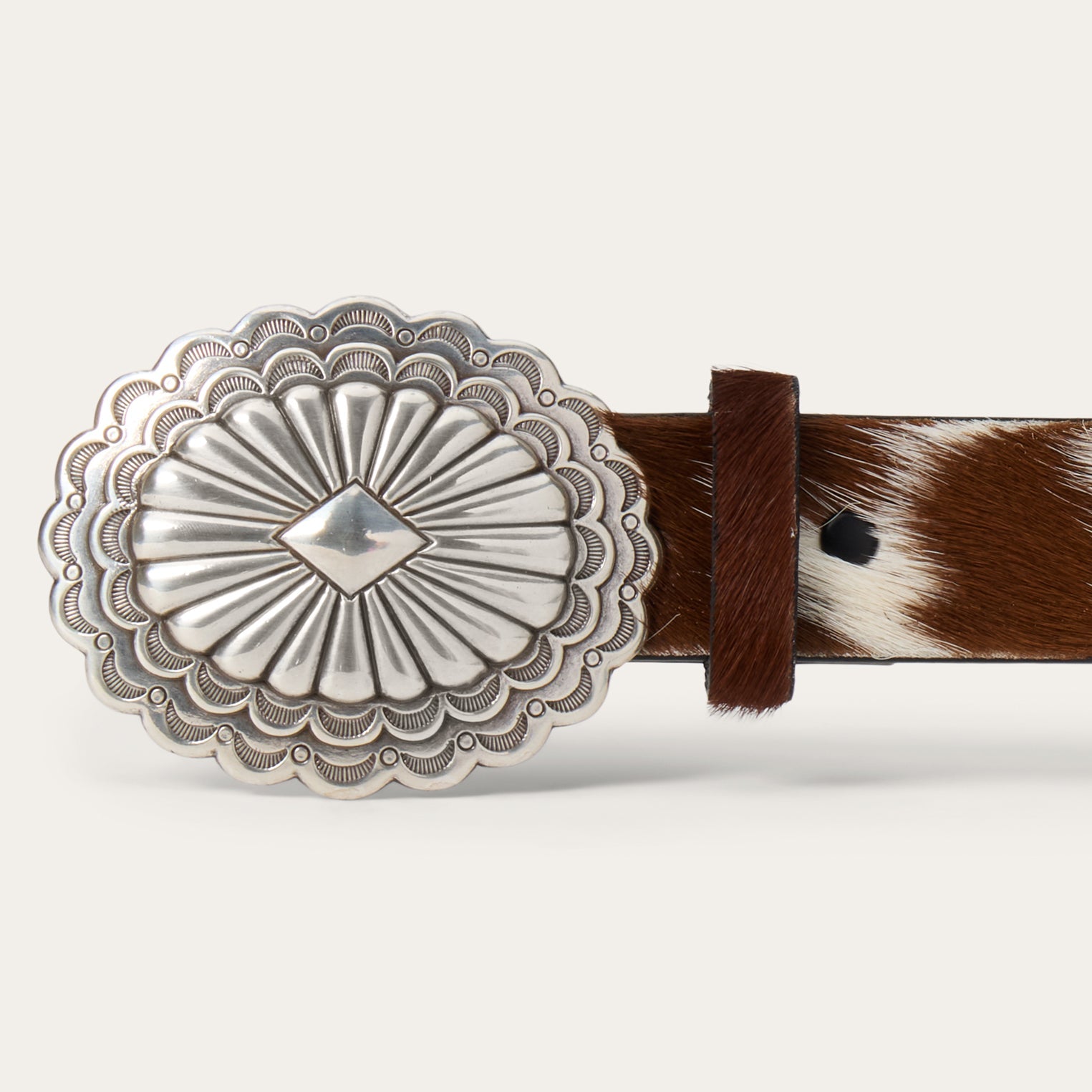 Hair-On-Hide Southwestern Buckle Belt | Stetson Brown / White