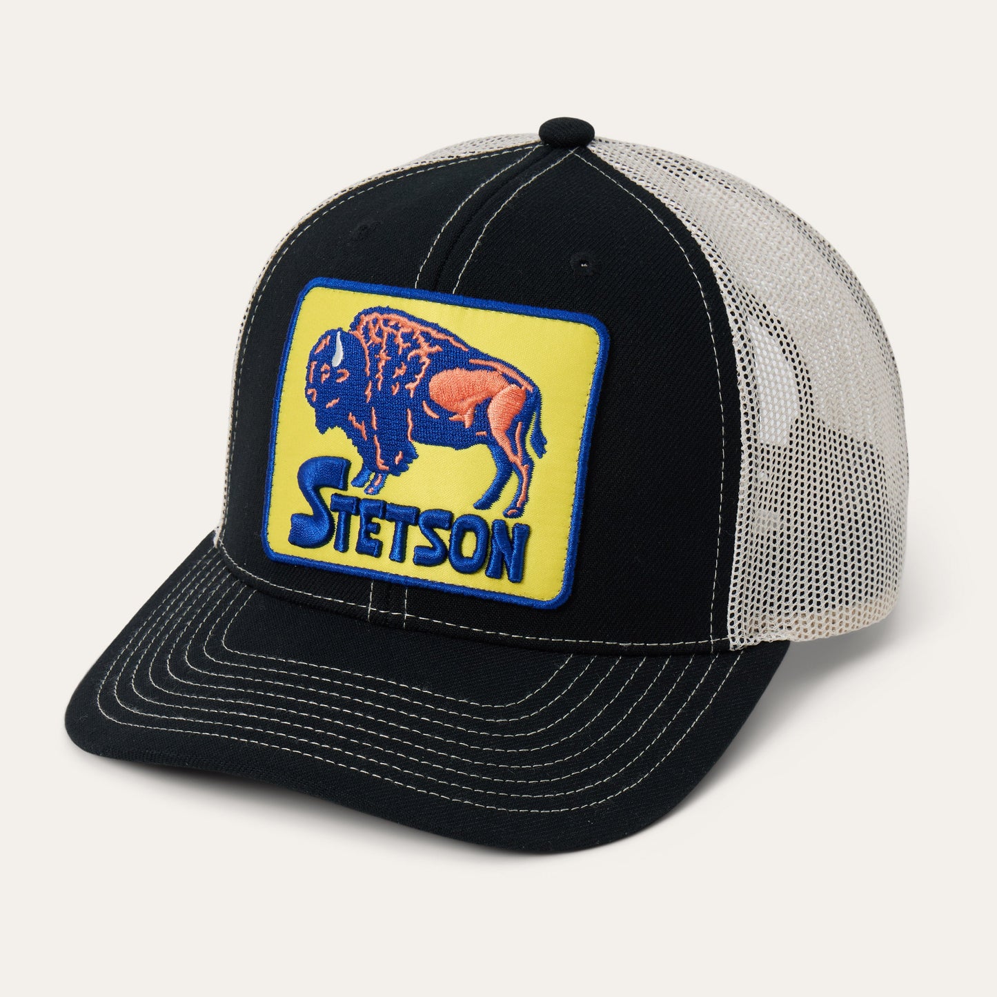 Bison Patch High Crown Trucker Hat | Stetson Black