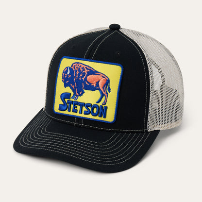 Bison Patch High Crown Trucker Hat | Stetson Black